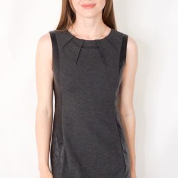 NYDJ Charcoal Pencil Sheath Dress Leather Trim NWT - Picture 4 of 7